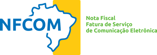 Logotipo da NFCom, a Nota Fiscal Fatura de Serviço de Comunicação Eletrônica, com o mapa do Brasil e o texto explicativo sobre o adiamento da cobrança de terceiros para 2027.