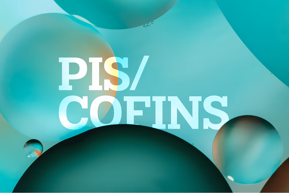 Imagem abstrata em tons de verde com o texto PIS/COFINS em destaque sobre círculos coloridos, ilustrando o prazo para regularização na Receita.