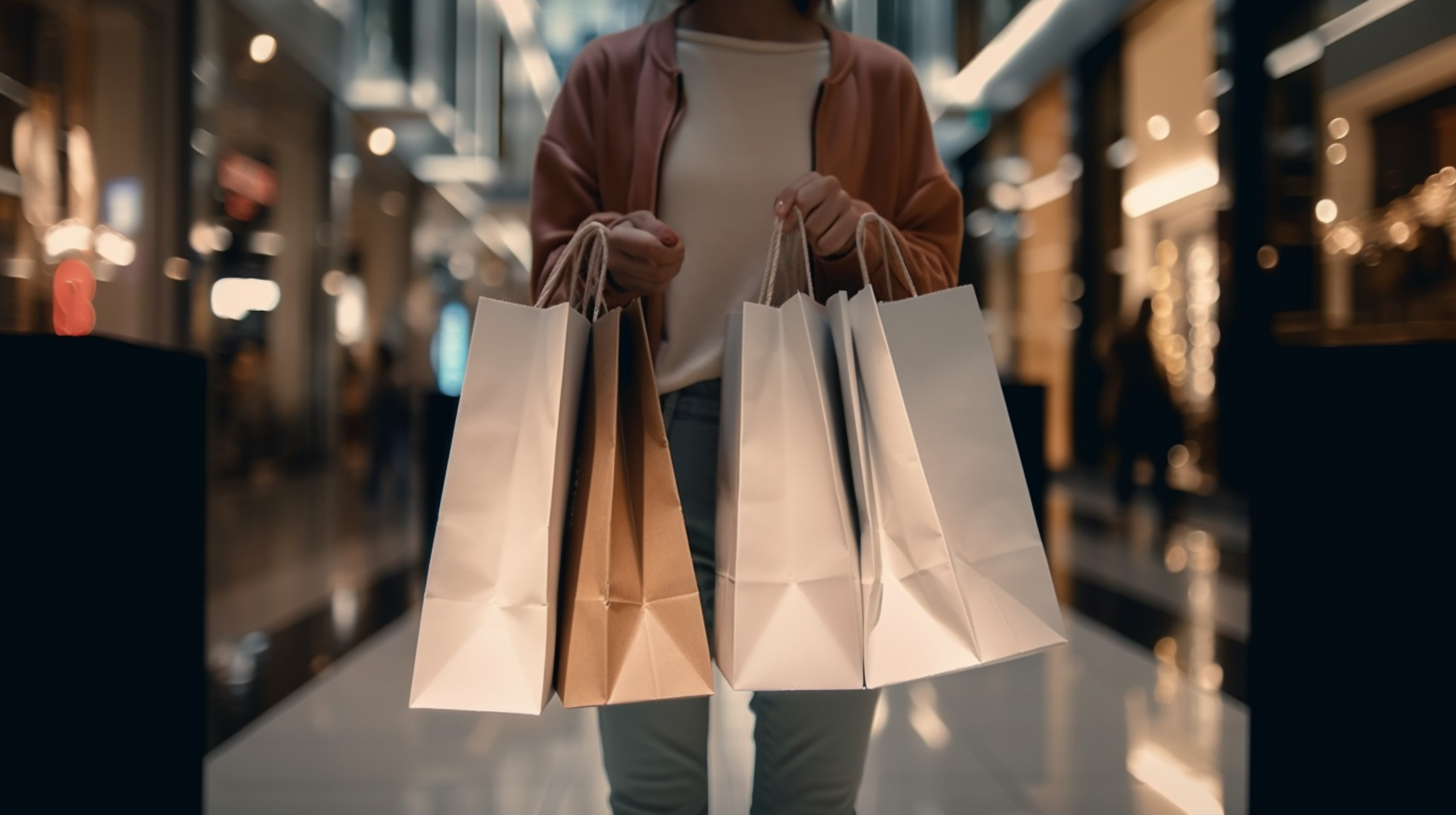 Pessoa segurando sacolas de compras em um shopping, ilustrando o impacto nas compras internacionais após o fim da taxa das blusinhas.